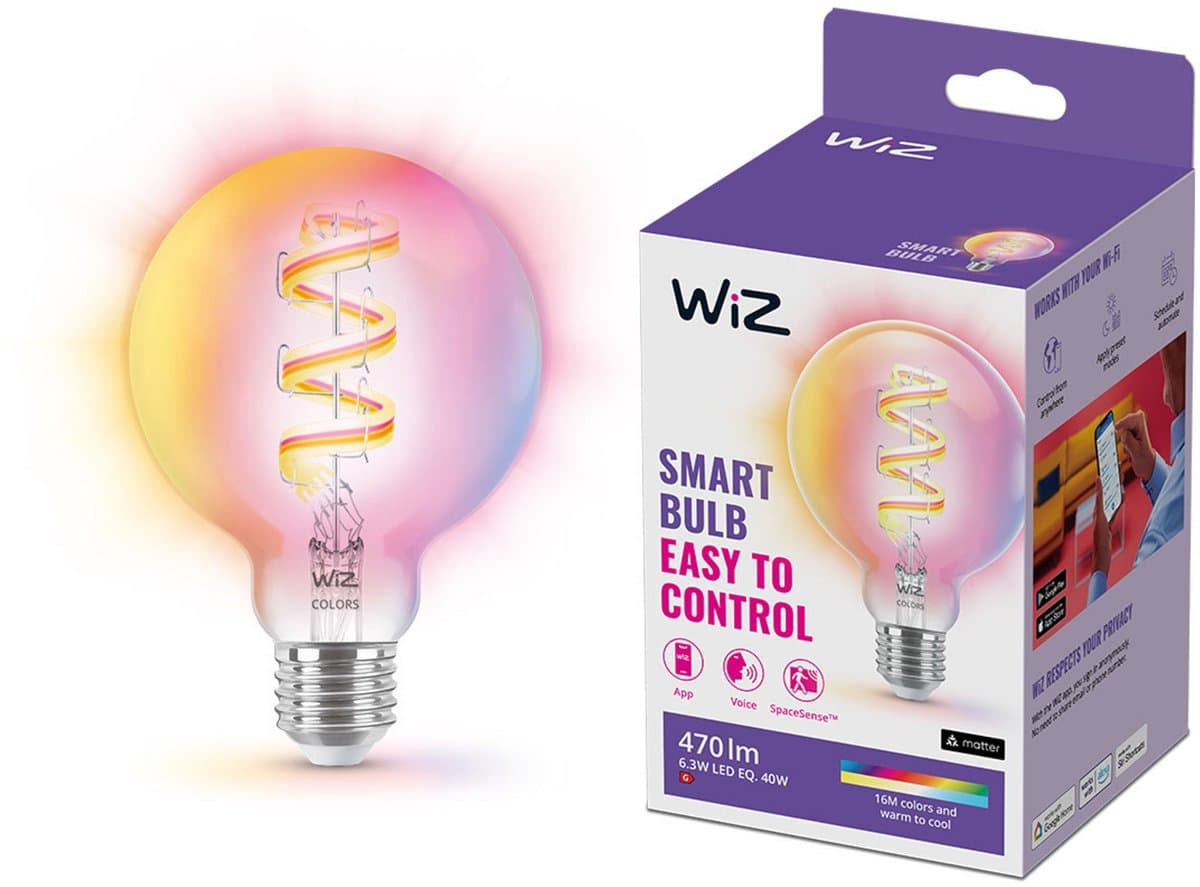 WiZ Globe Filament - Wit en Gekleurd Licht - E27 - Transparant