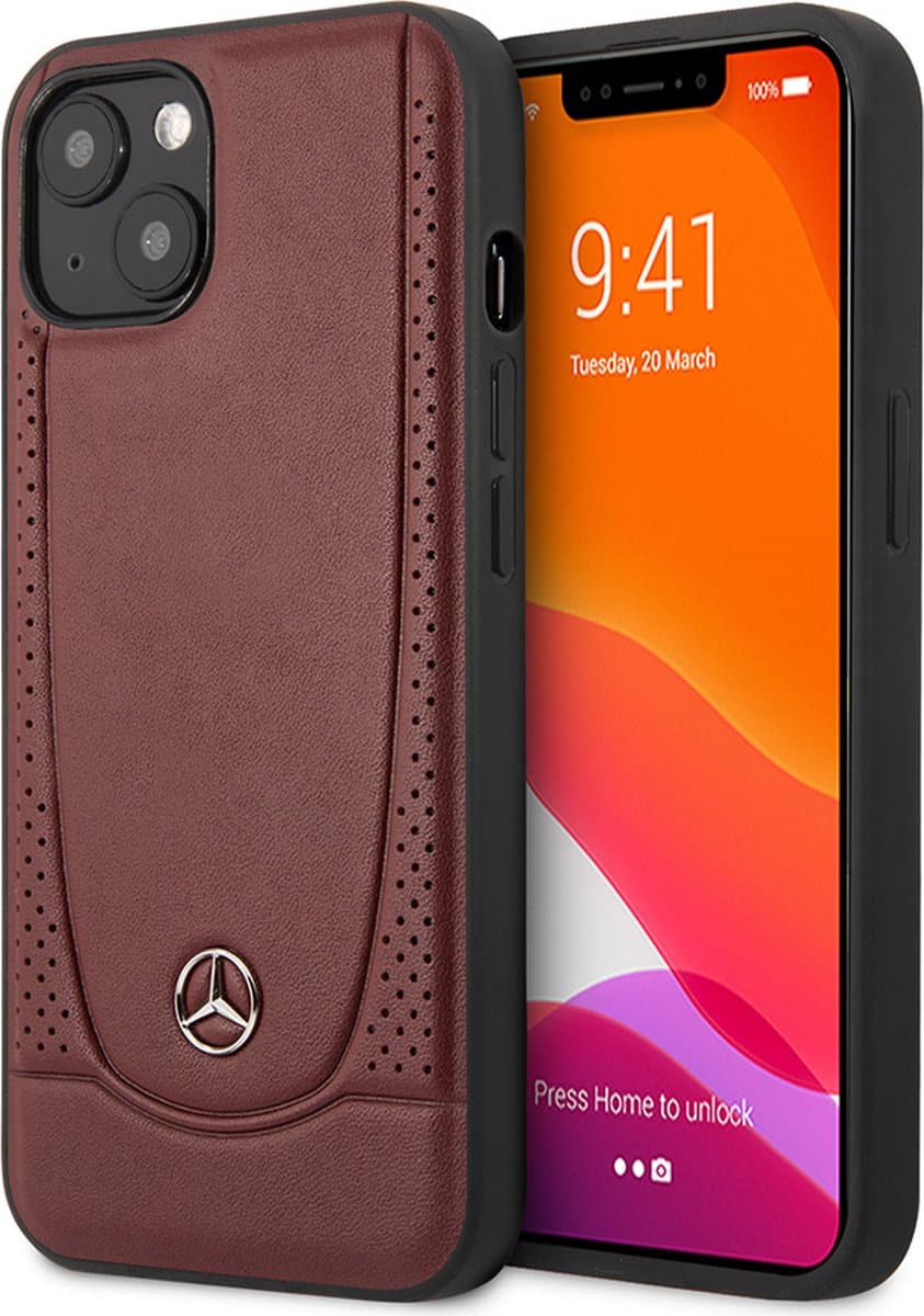 Backcase hoesje geschikt voor iPhone 14 - Mercedes-Benz - Effen Rood - Leer