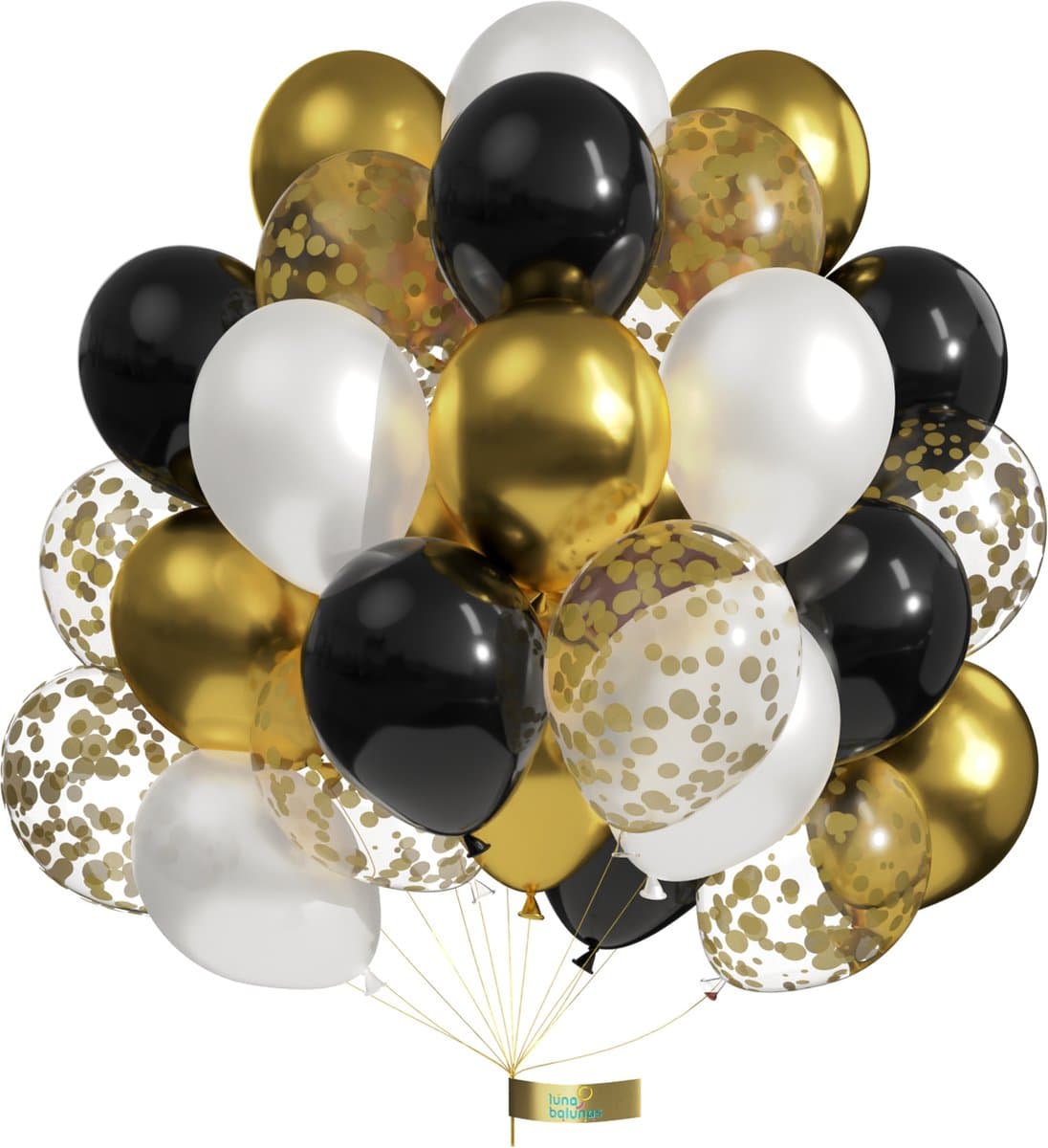 Luna Balunas 50 Stuks Latex Ballonnen Goud Zwart Helium Confetti - Verjaardag feest Decoratie Versiering - Eco Friendly FSC Communie Geslaagd
