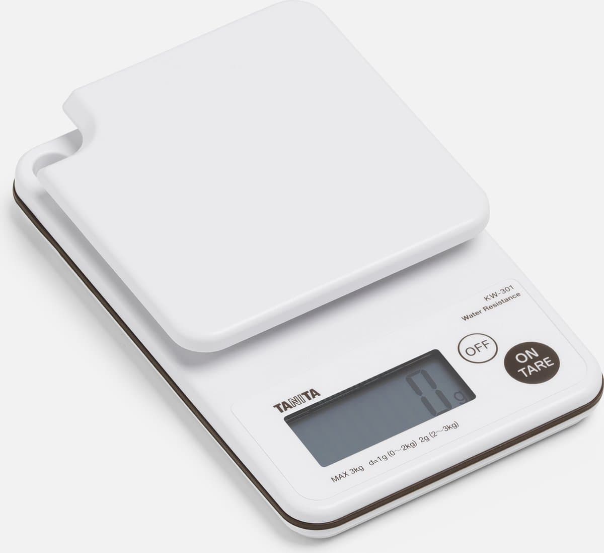 TANITA Afwasbare Keukenweegschaal Digitaal (IP65) - 1 Gram Nauwkeurig, Belastbaar tot 3KG - Verhoogd Weegplateau Voor Extra Precisie en Gebruiksgemak- KW-301