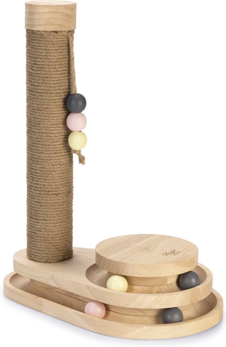 Designed by Lotte Inez Krabpaal - Hout/Jute - Incl speeltoren met balletjes - Bruin - 38x25,5x47,5 cm