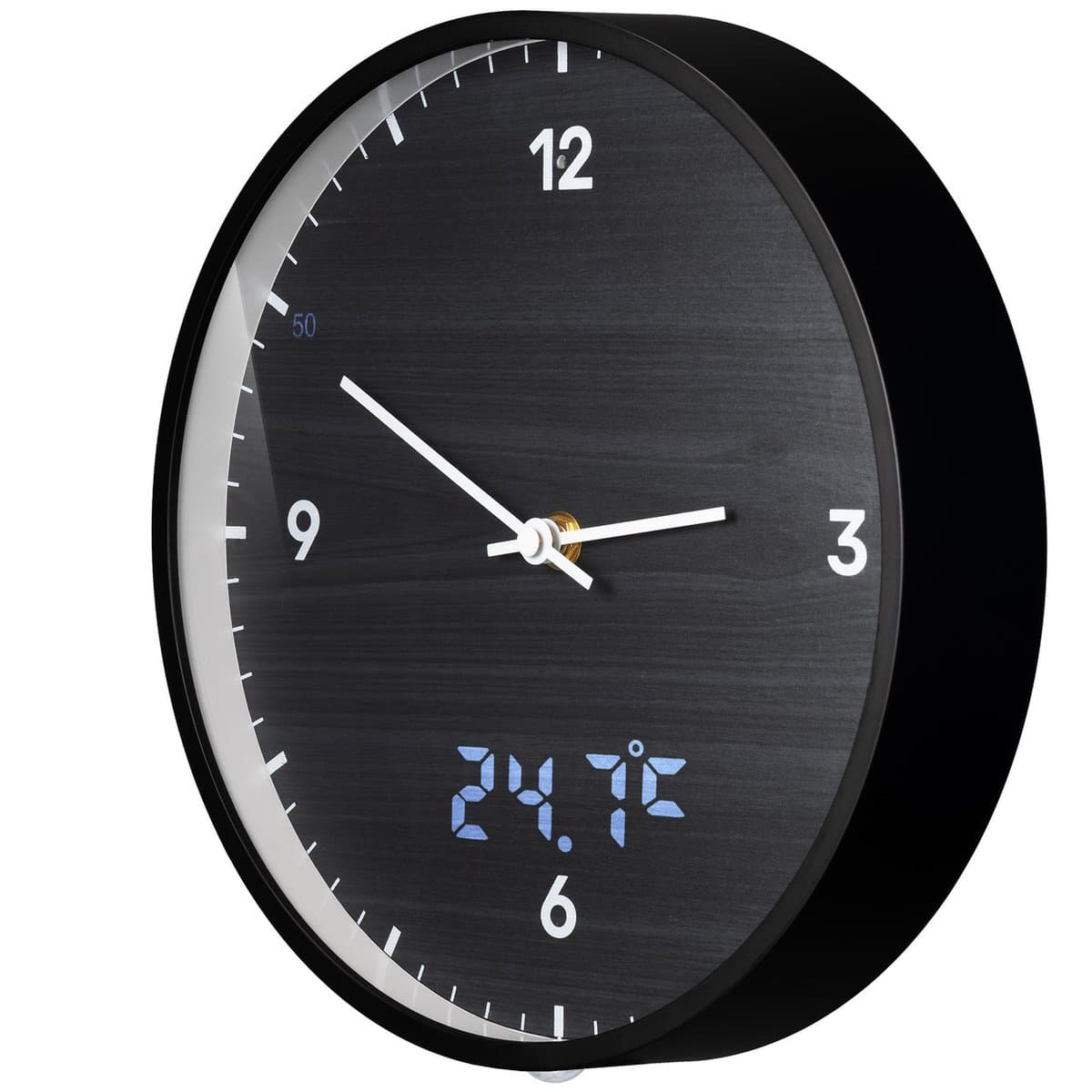 Bresser MyTime Wandklok - Zwart - Met LED-secondenwijzer en Temperatuurweergave - 24Ø - Stil Uurwerk