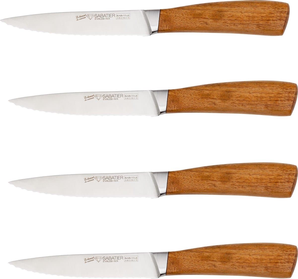 Diamant Sabatier Babiole Steakmessenset - 4-Delig - 13cm - RVS & Acaciahout - Modern - In Geschenkdoos