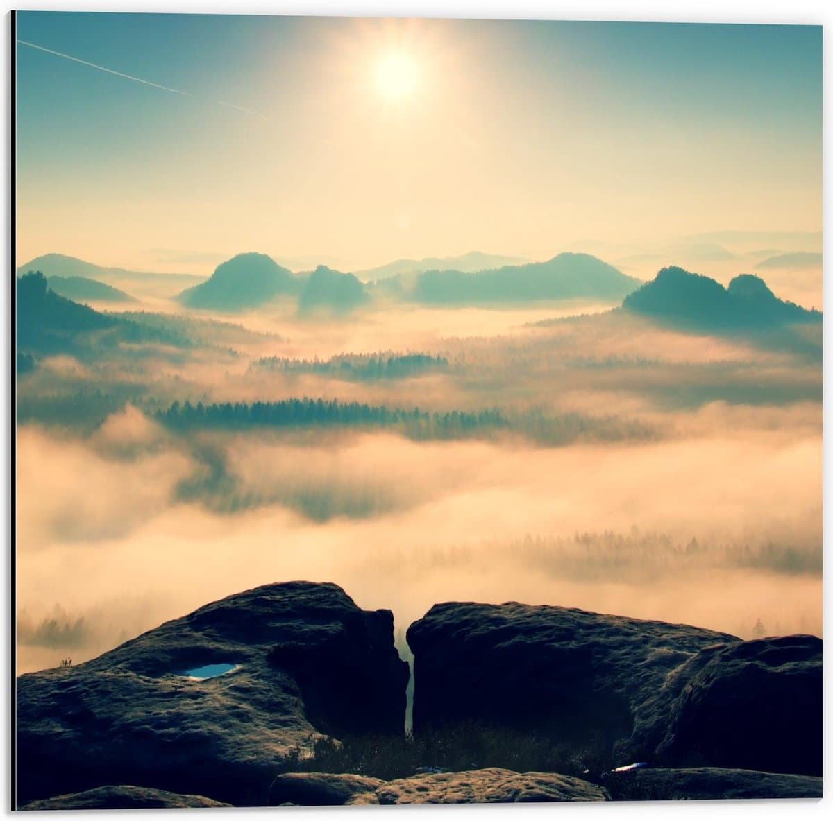 Dibond - Uit Kijk Punt op de Berg - 50x50cm Foto op Aluminium (Met Ophangsysteem)