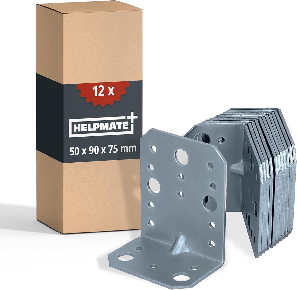 HELPMATE – 12 stuks hoekprofielen met perforaties 50x90x75 mm – hoekverbinders galvanisch verzinkt & blauw gepassiveerd – houtverbinders met uitstekende corrosiebescherming – hoekprofielen met perforaties