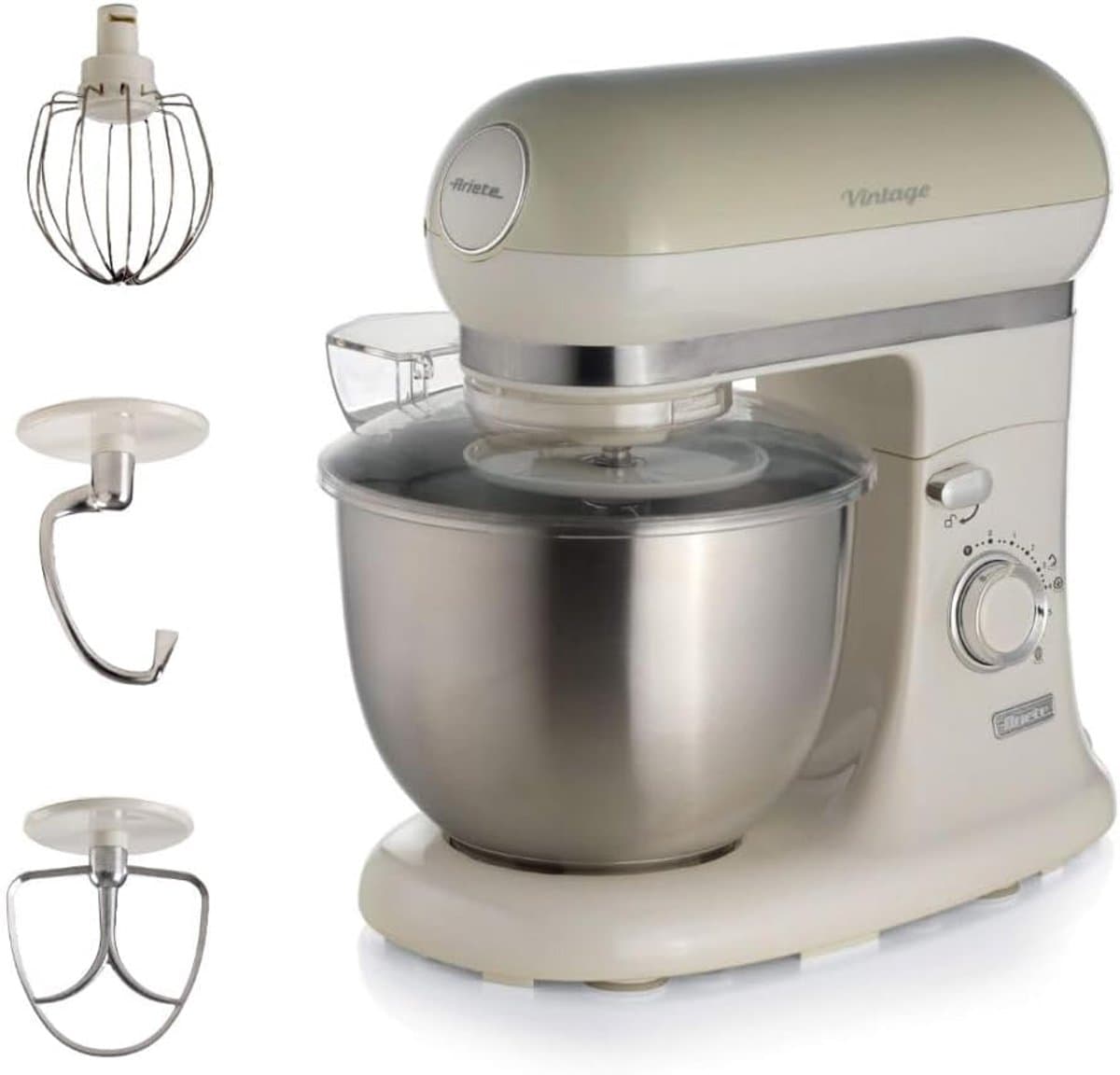 Ariete 1588/03 - Vintage keukenmachine - 5.5 liter - 3 accessoires - 2400 Watt - 7 snelheden - Beige