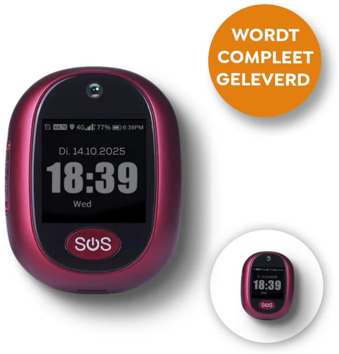 Wiesba WB63S - Personenalarmering - GPS Alarmknop Ouderen - GPS SOS-knop senioren - Alarm ouderen - GPS SOS-knop Alzheimer - Valdetectie - Rood