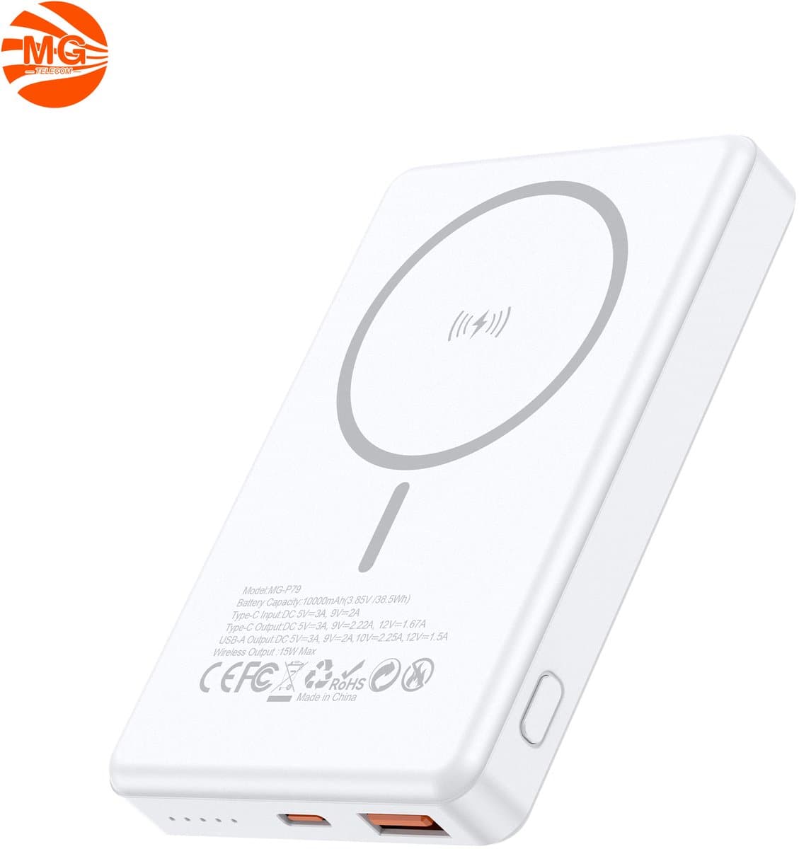 MG P79 10000mAh Powerbank - 15W Draadloos Opladen - Wit