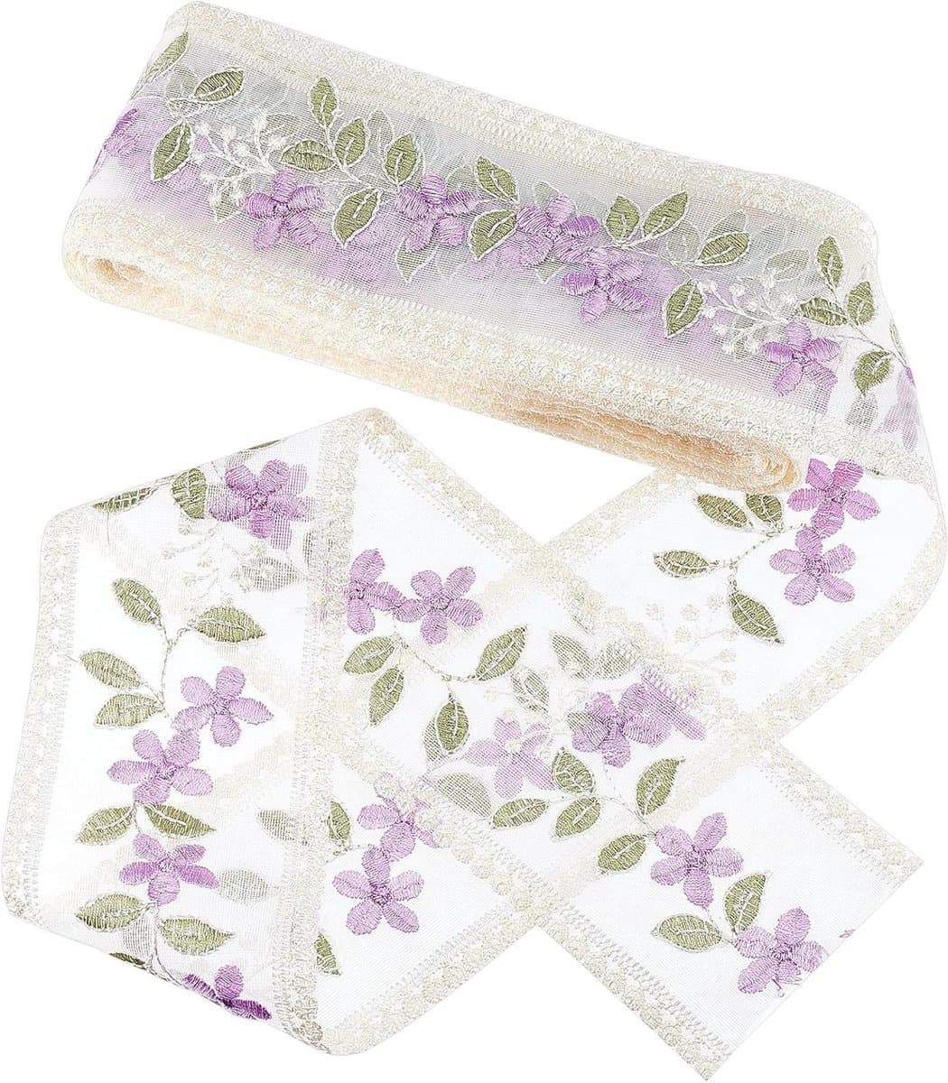 Allecto- Bloemenlint - Vintage - Paars - Kantlint - Garens - Applique Mesh - Naaien - Paars Model - Bloem - Bruiloft - Ambachtelijk - Oogverblindend Lint voor Kleding en DIY - 6 Yards.