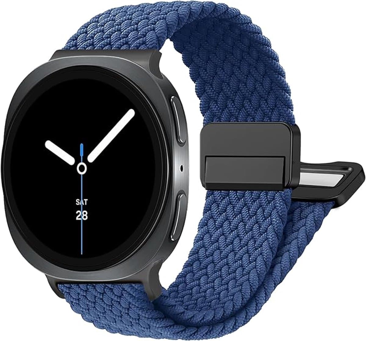 Zandarix Geschikt voor Samsung Galaxy Watch 8 - 40/44mm - Samsung Galaxy Watch Classic 46mm - Gevlochten Magnetische Horlogeband - Heren & Dames - Elastische Nylon - Geweven - Oceaanblauw
