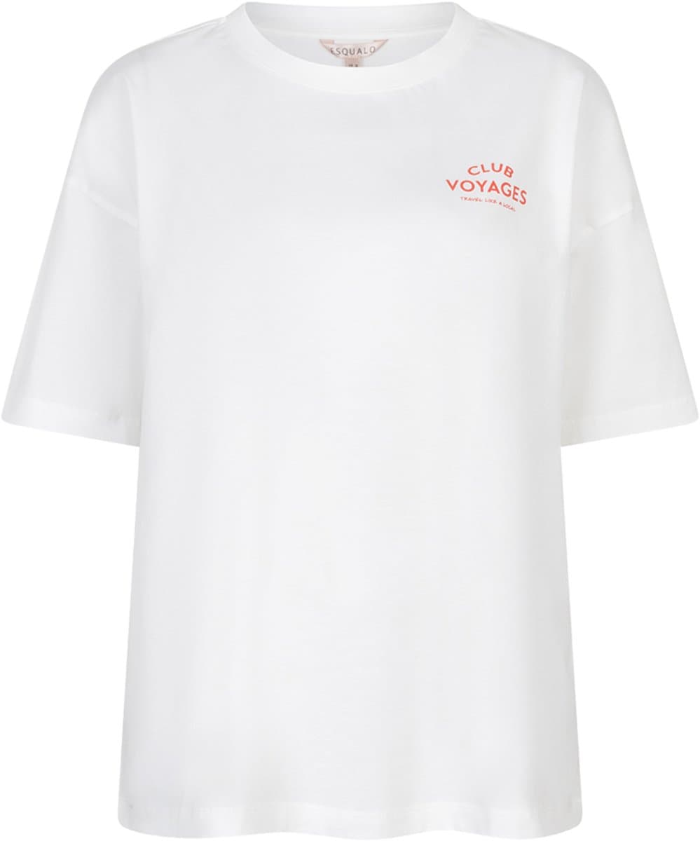EsQualo T-shirt T Shirt Wide Voyages Sp26 05015 976 Off White/chili Red Dames Maat - S