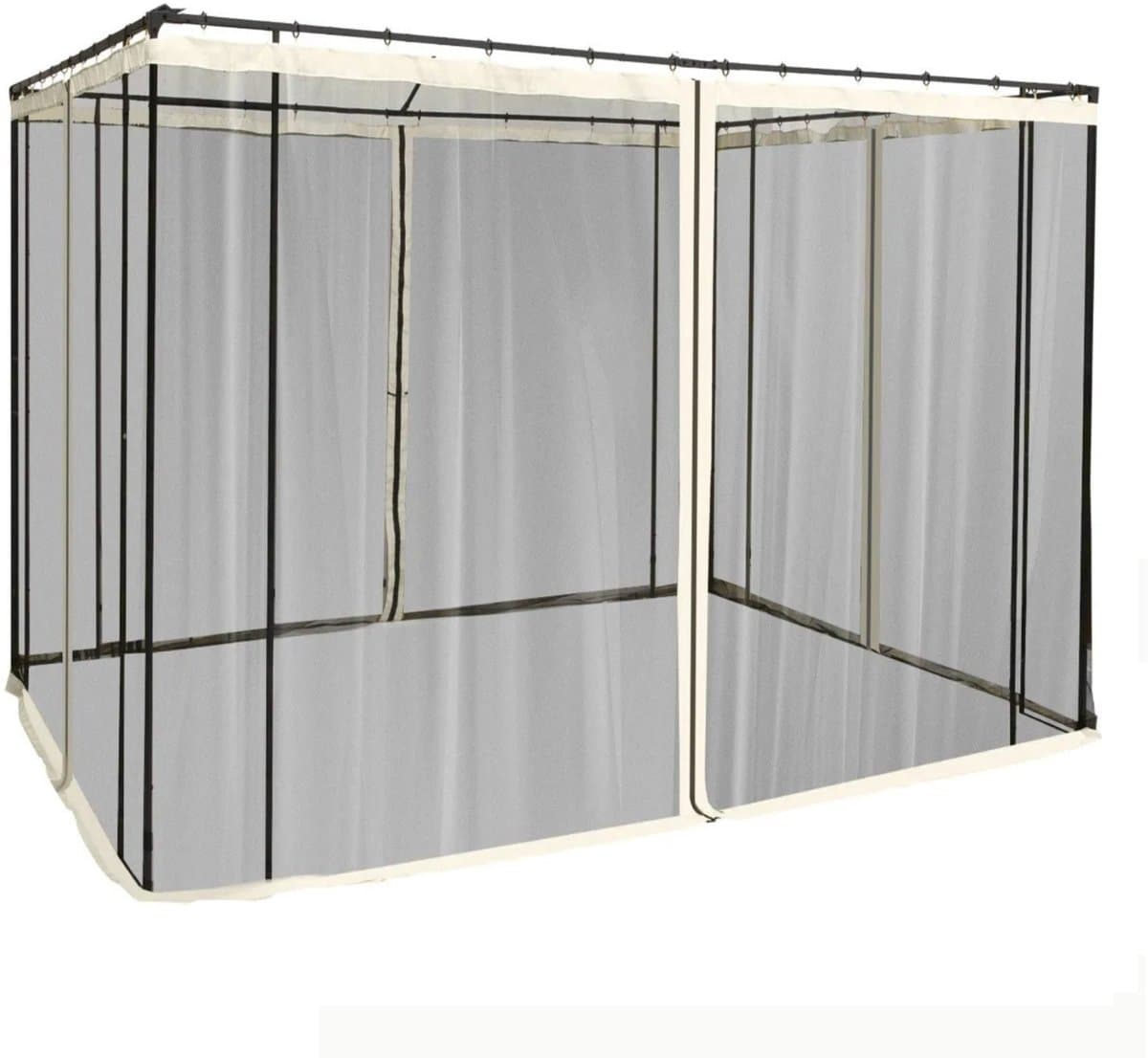Linkforu - Muggennet voor om Tuinpaviljoen 4 Zijpanelen - Zwart Nylon Gaas - Muggengaas met ritssluiting - Buitenscherm - 3x3 Mtr