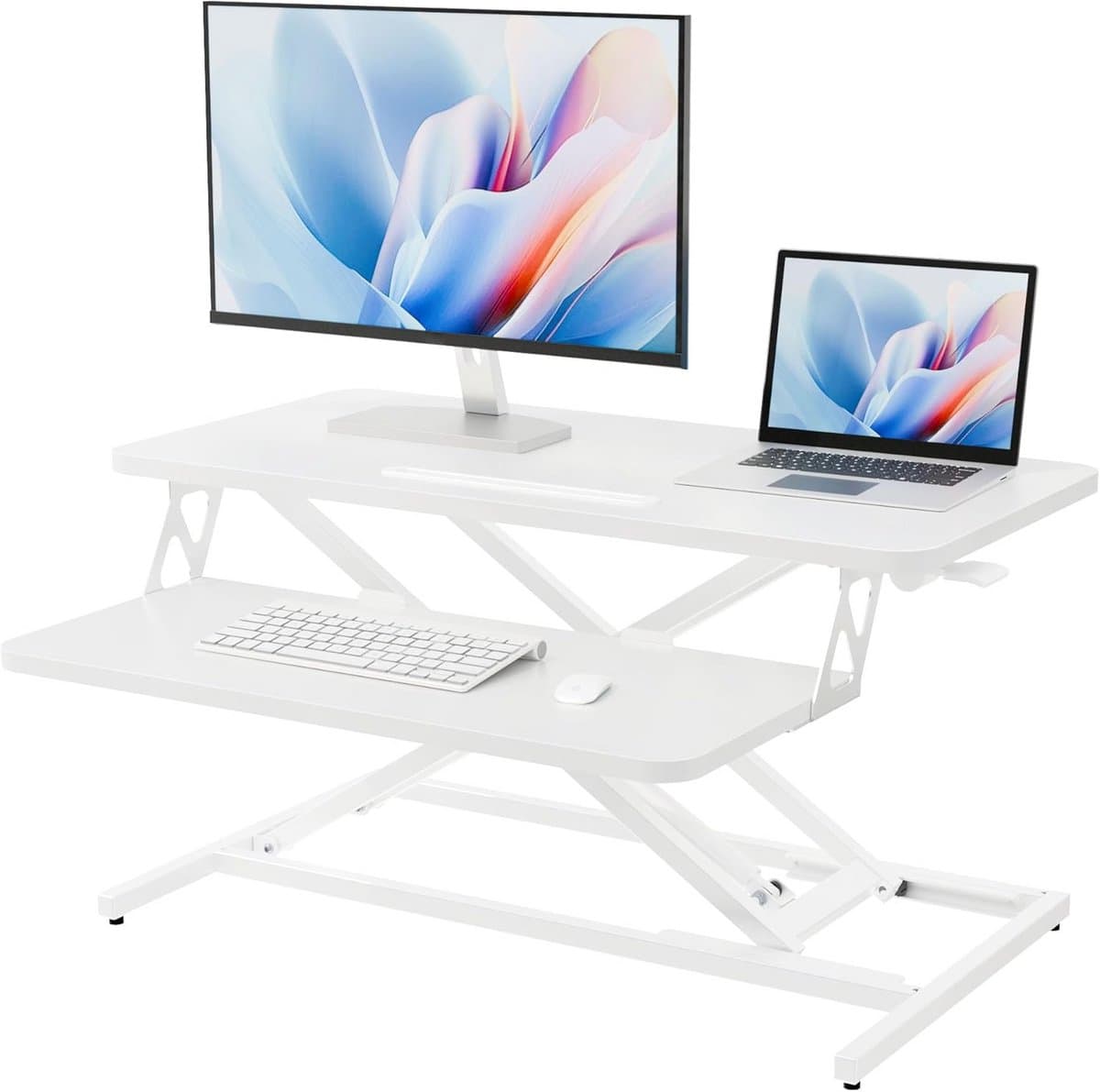 Zit-Sta Bureau Converter 80cm Breed - Verstelbaar Tafelblad voor Dual Monitoren - Wit