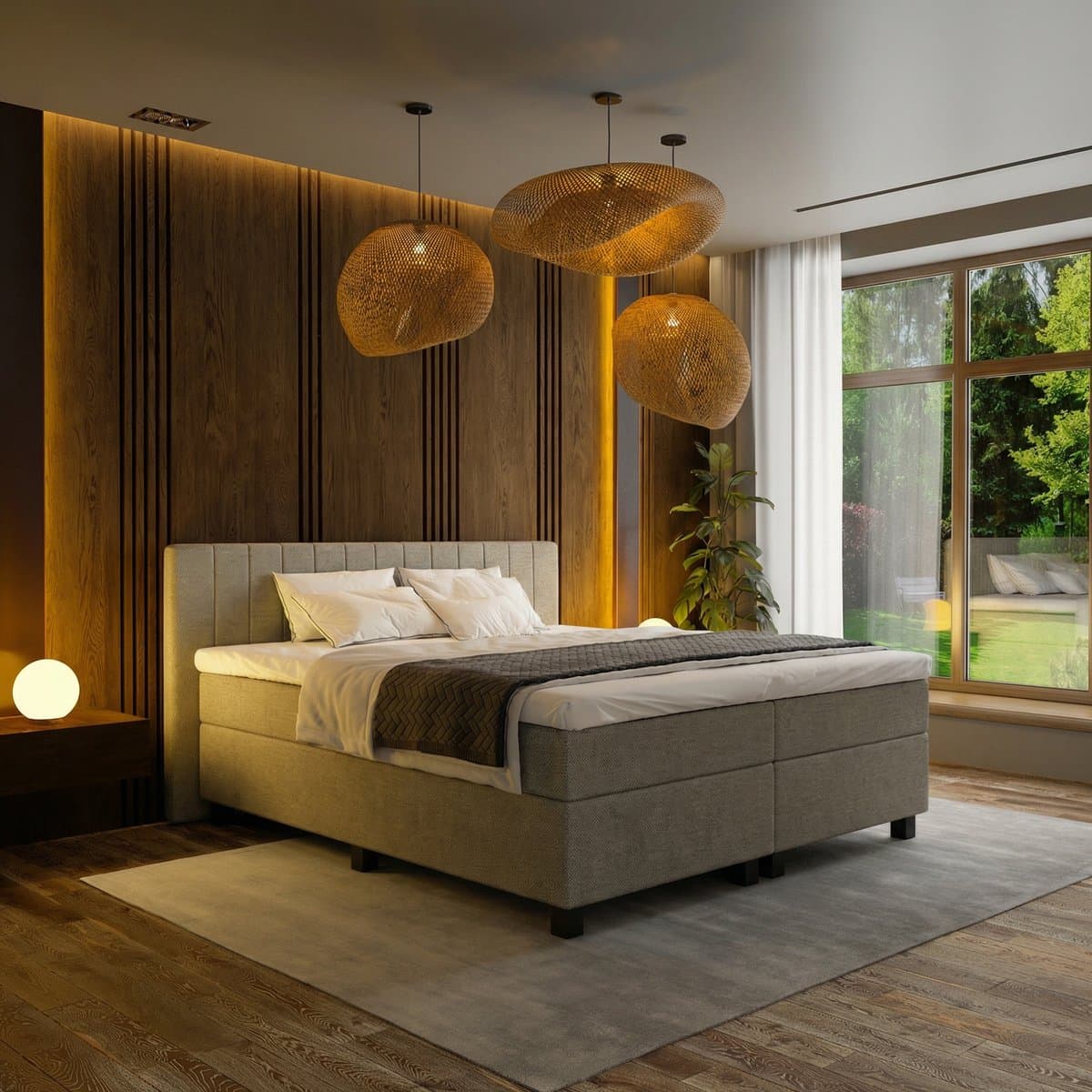 Mörgenn Boxspring Douze - Pocketvering - 12-Baans Hoofdbord - Taupe - 80x210 cm - Inclusief Dekbed en Kussens