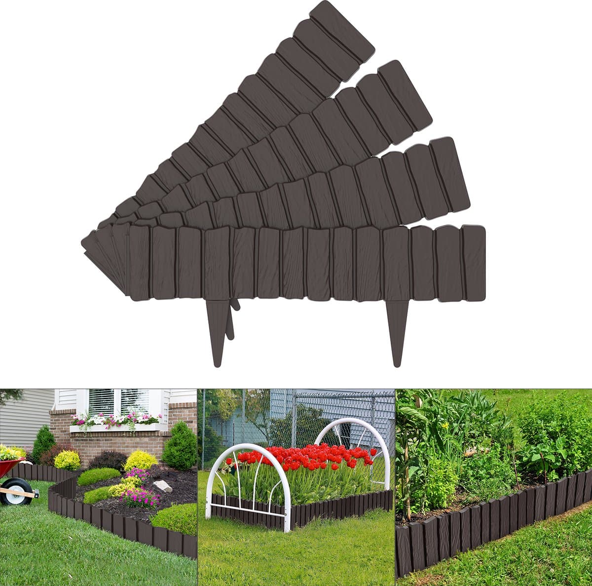 Froadp Robuuste Houtlook Tuinborder 6,9m - Decoratieve Palissade - Bruin