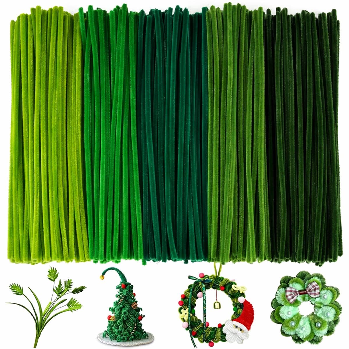 Pijpenragers Chenilledraad - Groene Mix - 500 Stuks - 30 cm - 5 Kleuren - Knutselen & Creatief