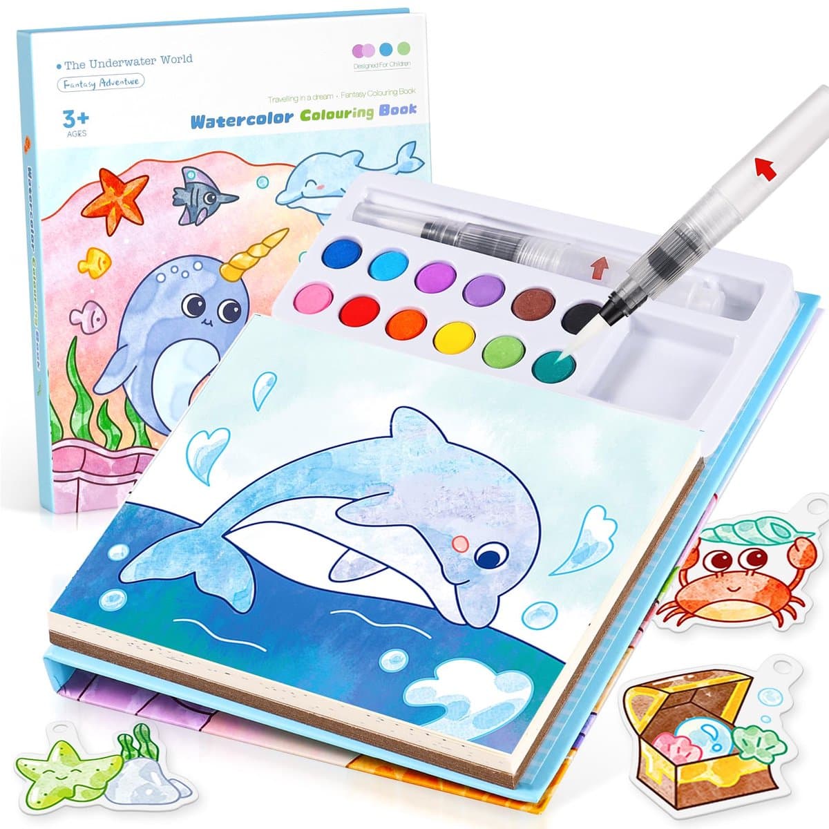Kraftverdia Kleurboek - Waterkleurboek voor Kinderen - Oceaan dieren Little Corner Coloring Book - 24 Kleurplaten