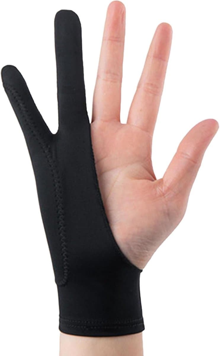 Tekenhandschoen Tablet - Kunstenaar Handschoen - Digitaal Tekenen - Twee Vinger Ontwerp - Maat M - Zwart