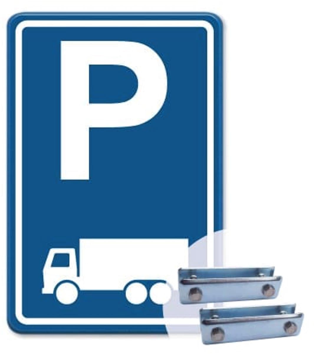Parkeerbord Vrachtwagen - blauw - Weerbestendig Aluminium - 30x45 cm - Bevestiging: Met hekbeugels (voor spijlen- of gaashek)