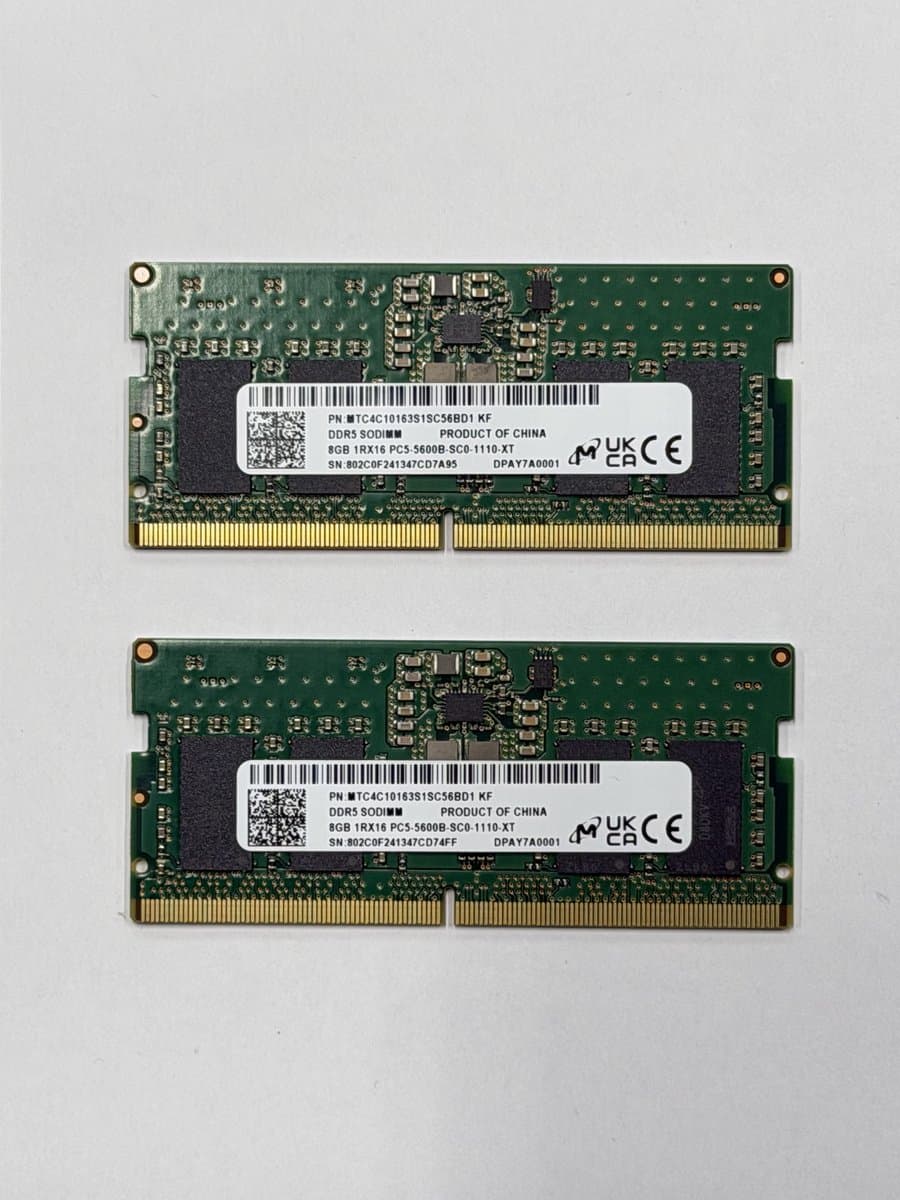 Micron 16GB DDR5 SODIMM Kit (2x8GB) 5600MHz MTC4C10163S1SC56BD1