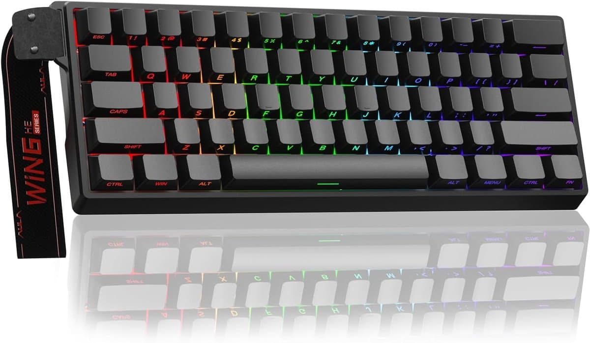 AULA WIN60 HE - 60% Bedraad RGB Gaming Toetsenbord - Hall Effect Rapid Trigger Mechanisch Toetsenborden - Gasket - Hot Swap - 8K Hz Polling Rate - QWERTY Toetsenborden- Zij Bedrukte toetsen - 61 Keys - Zwart