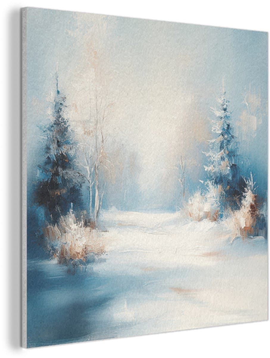 Akoestisch wandpaneel 50x50 cm - Vilt schilderij Bos - Winter - Natuur - Abstract - Sneeuw - Akoestische panelen - Geluidsdempende wanddecoratie - Geluidsisolatie woonkamer - Muurdecoratie geluidspanelen