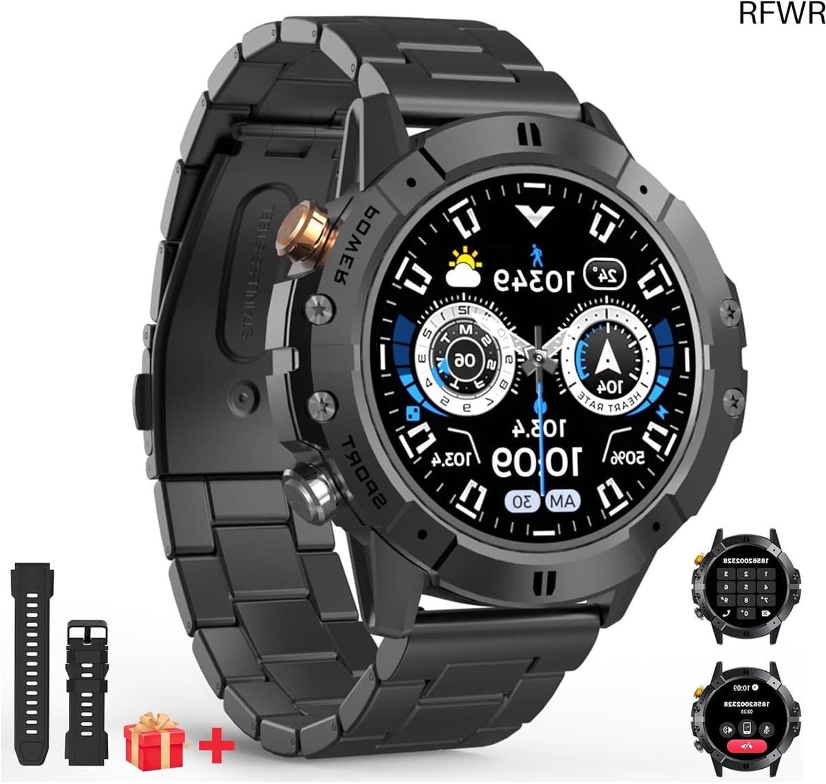 RFWR® Heren Smartwatch met Spraakassistent en Sportmodi – 1,52'' HD-scherm, Stappenteller en Waterdicht