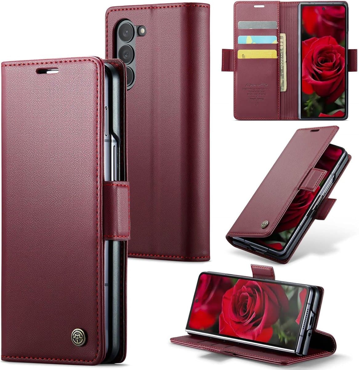 Zandarix Geschikt voor Samsung Galaxy Z Fold 6 5G - Lederen Flip Wallet - Kaartenvakken - Standfunctie - Magneet - Book Case Hoesje - Rood