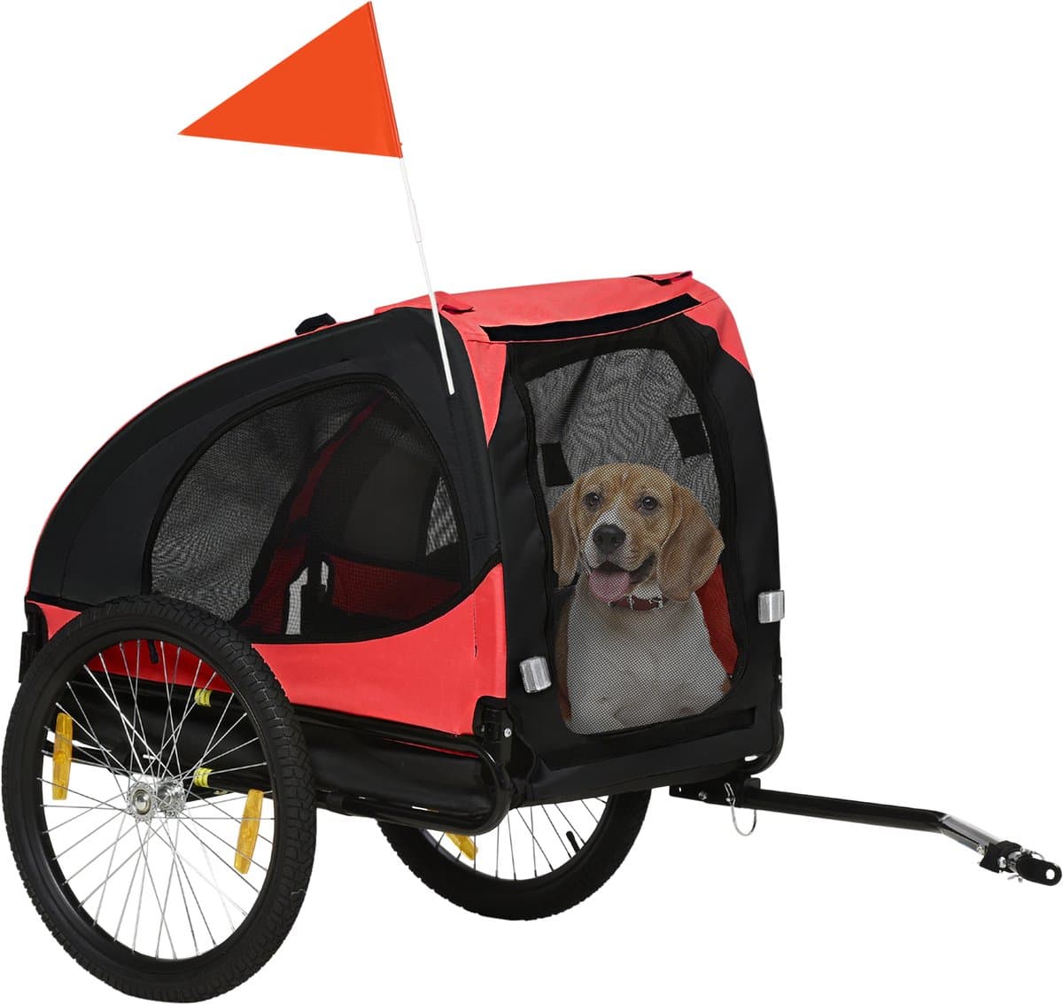 PawHut Hundeanhänger, klappbarer Fahrradanhänger für Hunde, Schnellspanner, wasserbeständig, Oxfordstoff, Stahl, 140 x 71 x 83 cm, Rot