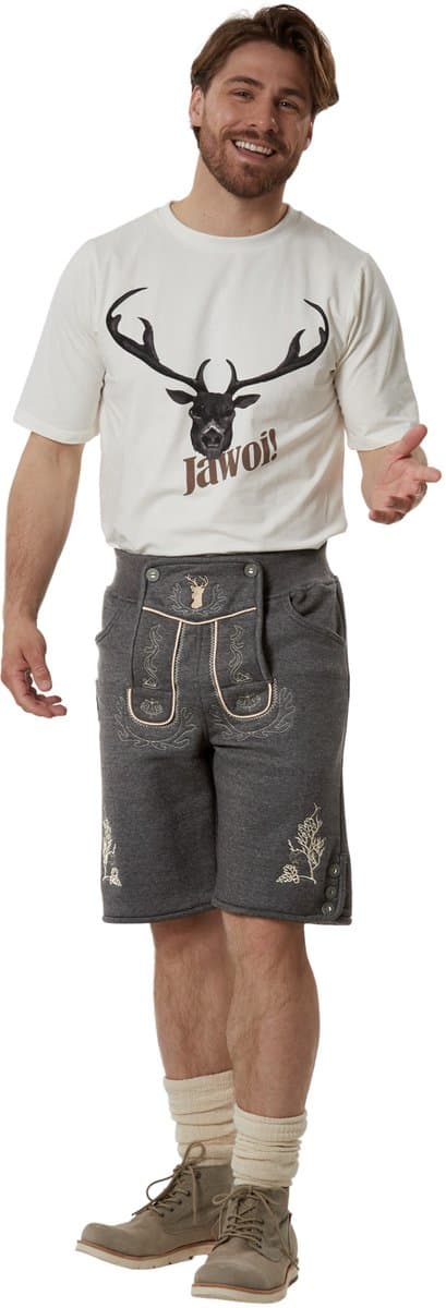 dressforfun - Authentieke Lederhosen Luka - Fleece - Grijs - 58 - Oktoberfest Kleding Man - Herenkostuum - Verkleedkleding - Duitse Klederdracht - Carnavalskleding - Klederdrachtvest - Traditionele Leren Broek
