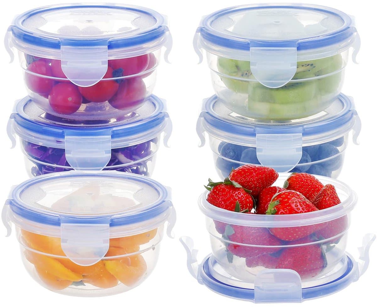 EASYLOCK 6-delige kommenset, 0,3L plastic voedselcontainers met deksel, rond, BPA-vrij, klein, stapelbaar, luchtdicht, vaatwasser-, magnetron- en vriezerbestendig (blauw)