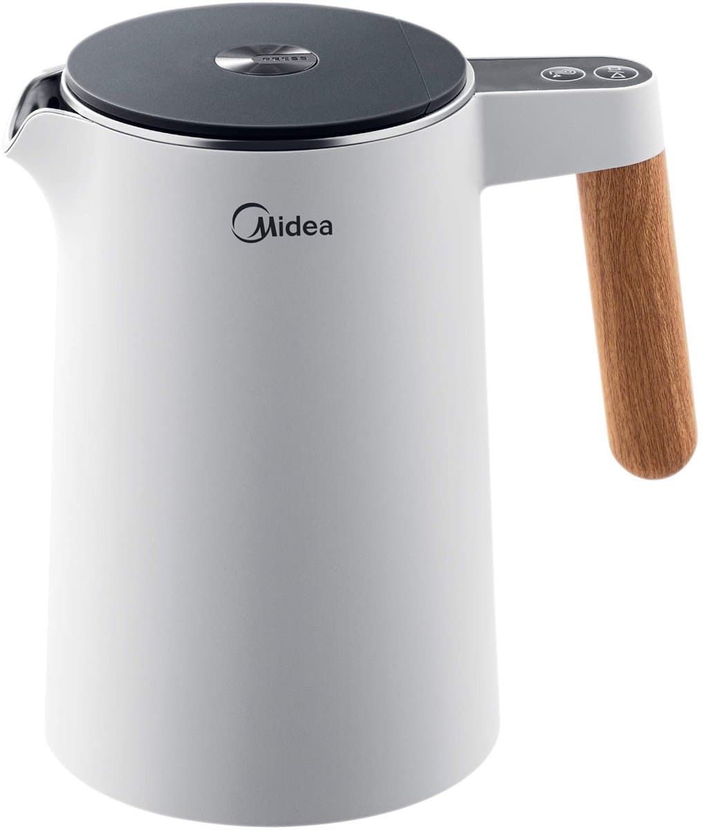 Midea RVS elektrische waterkoker met temperatuurregeling - 2200 W snelkoken, 1,5 L, warmhoudfunctie (45°C-100°C), LED-display, dubbelwandig veilig ontwerp, BPA-vrij, wit