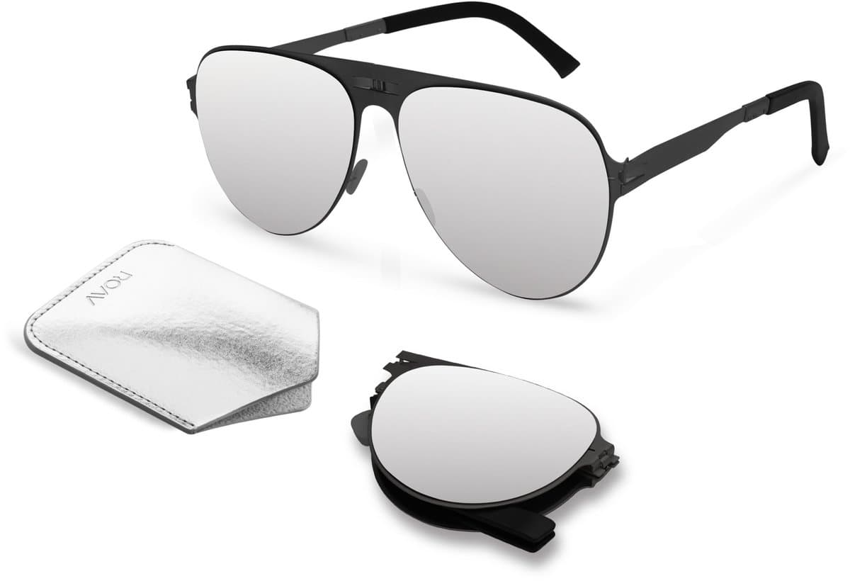 ROAV ORVILLE - Opvouwbare zonnebril – Polariserend UV400 - Matte Black - Silver Mirror glazen