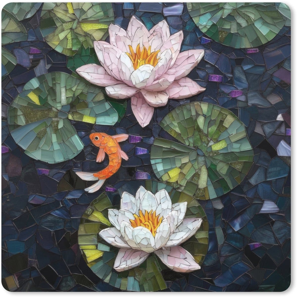 Muismat XXL 80x80 cm - Bureau onderlegger - Bureau mat Glasstukjes - Leliebladeren - Vis - Oranje - Bureaumat - Gaming mousepad xl - Bureaulegger groot - Computer deskmat