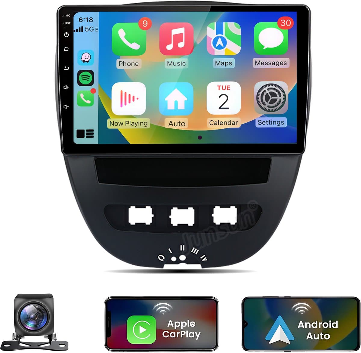 JUNSUN V4 Pro Autoradio - Geschikt voor Peugeot 107 Citroen C1 Toyota Aygo, - Android 15 - 6+128 GB - Draadloos Carplay & Android Auto - Ccta-Core & GPS Navi & SWC & Bluetooth & Wifi 4G KAM