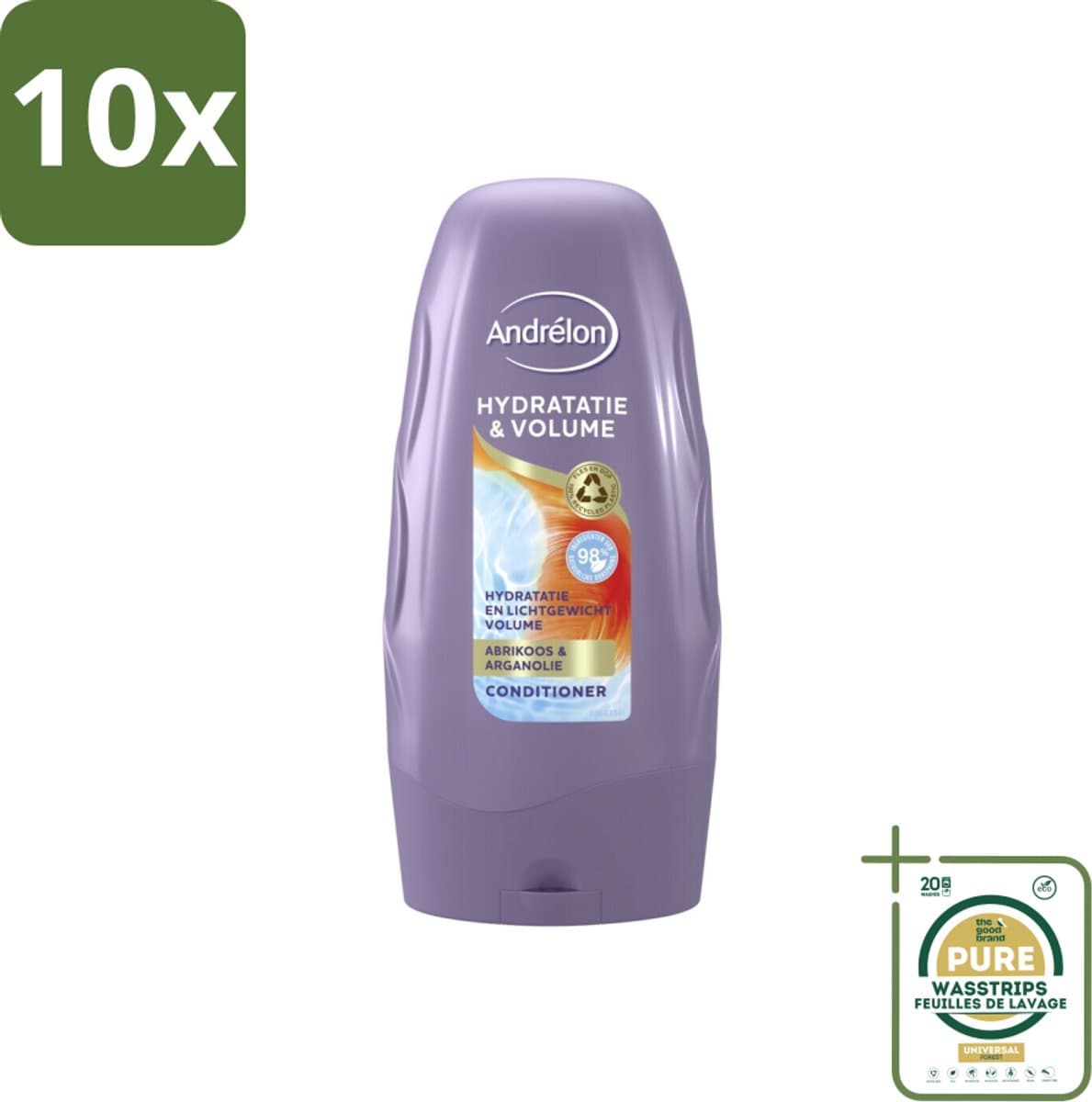 10 x Andrélon - Hydratatie & Volume - Conditioner - 250 ml - Grootverpakking - Hydratatie - Volume - Droog Haar - Futloos Haar - Abrikozenextract