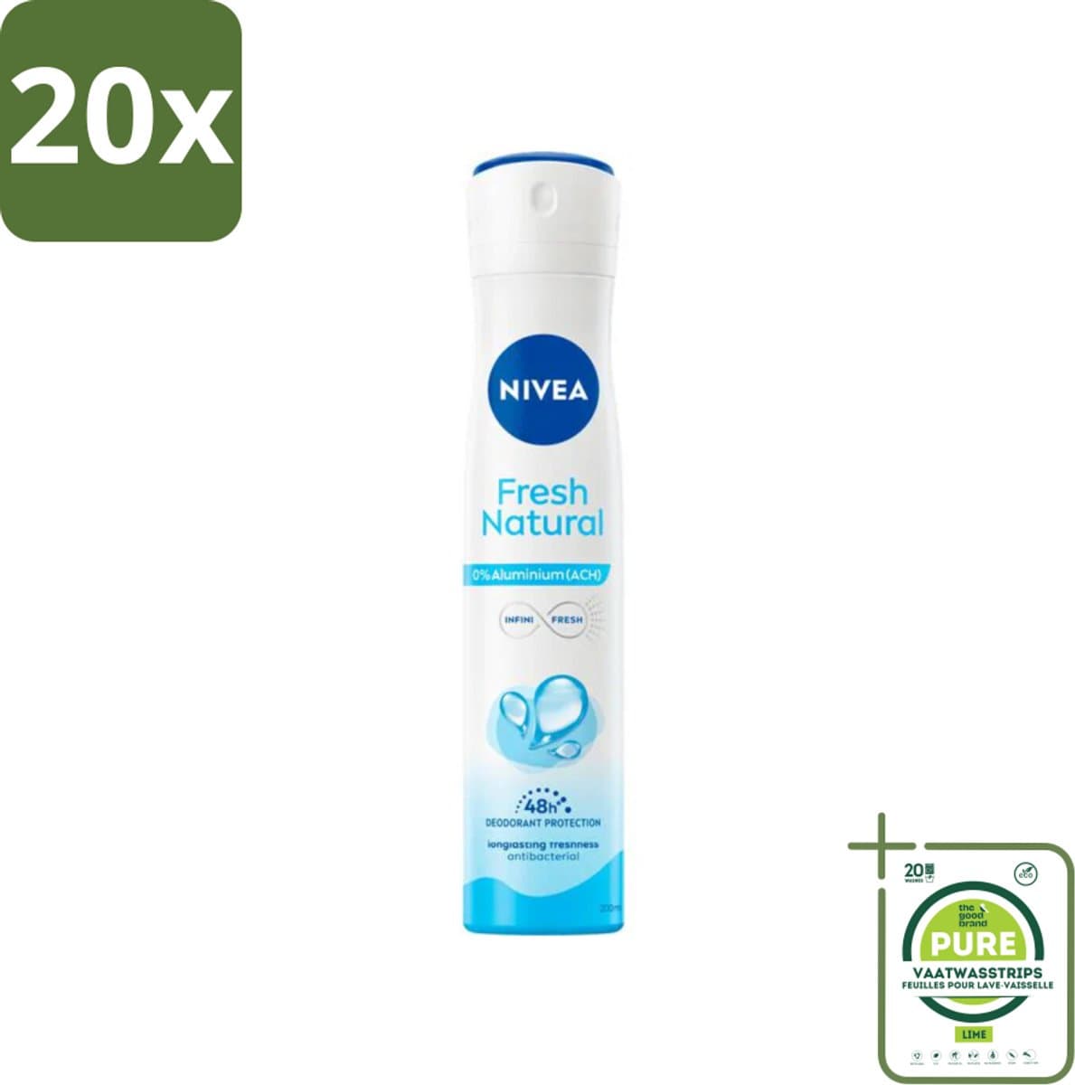 20 x Nivea - Deodorant Spray - Fresh Natural - 0% Aluminium - 200 ml - Grootverpakking - NIVEA Deodorant - Deodorant Spray - Aluminiumvrij Deodorant - Natuurlijke Deodorant - Oceaanextracten