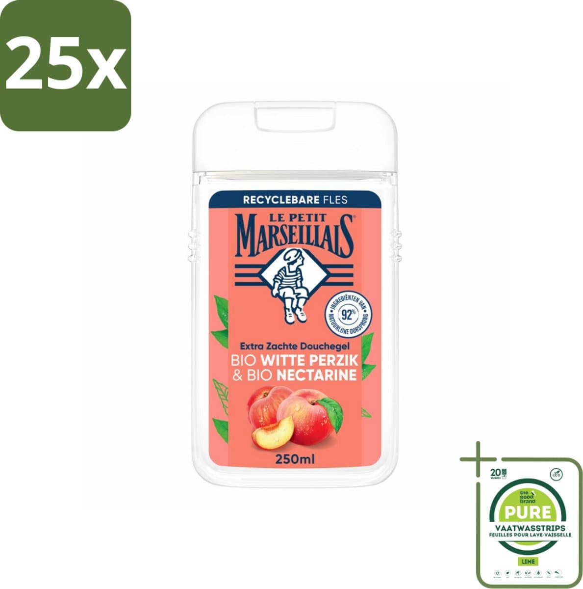 25 x Le Petit Marseillais – Douchegel – Bio Perzik & Nectarine – Verfrissend – 250 ml - Grootverpakking - Douchegel Bio Perzik En Nectarine - Frisse Douchegel - Bio Douchegel - Fruitige Douchegel - Perzik En Nectarine Douchegel
