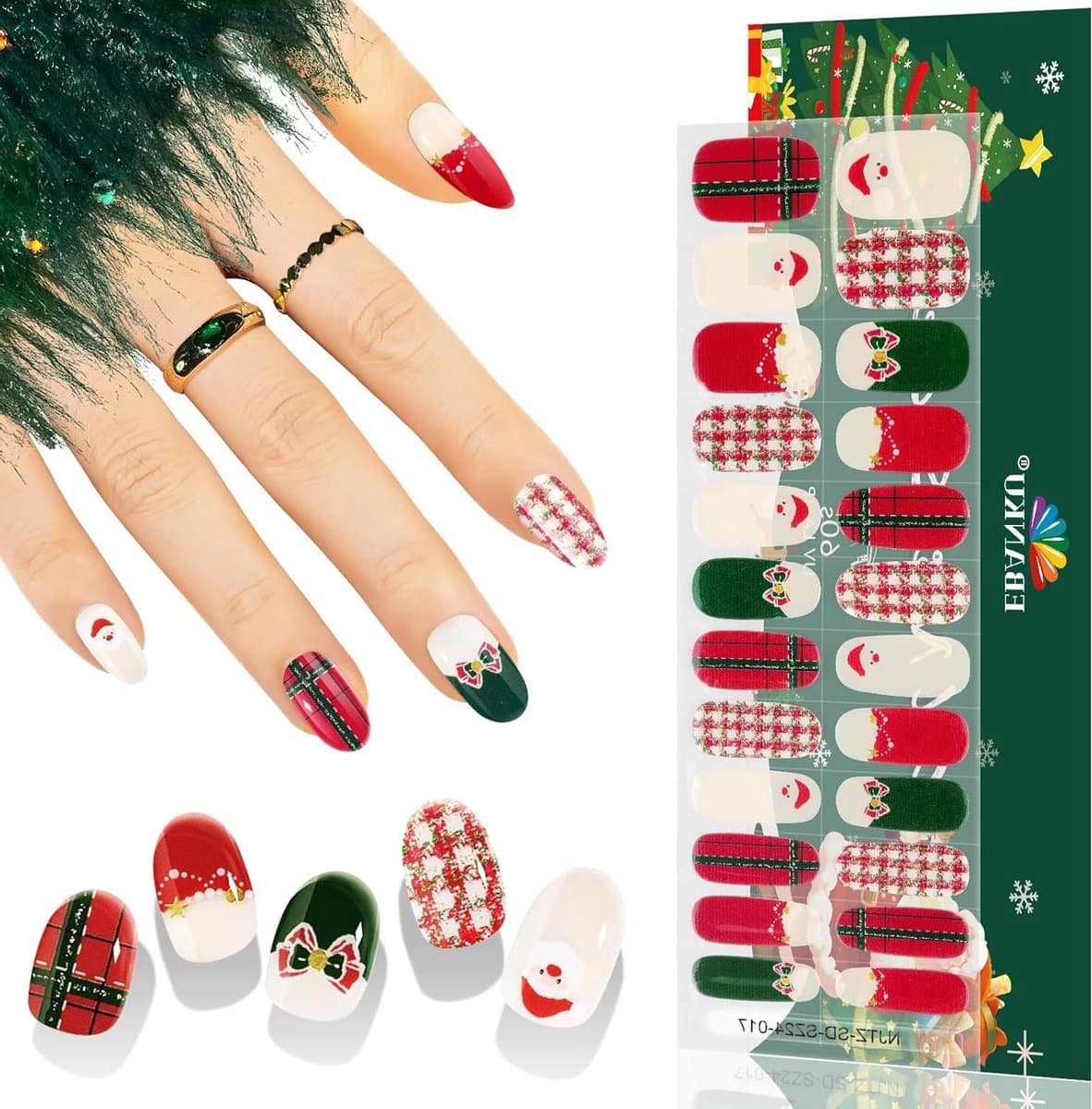 VVGoods - Rode geblokte kerstnagels Gel Nagelstrips - Set van 24 stuks met Nagelvijl