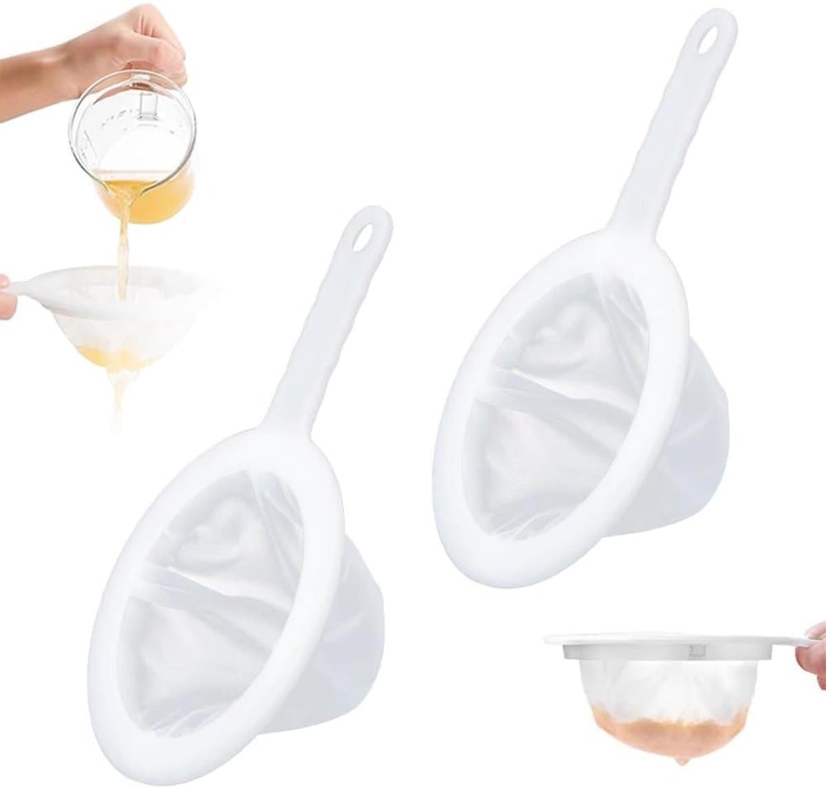 Cosensi - Fijnmazige zeef 2 stuks voor keuken, ultrafijne 200/400 mesh filter, voedselzeef met antislip handvat, plastic huishoudelijke zeef voor koffie, jam, thee, yoghurt en sap.