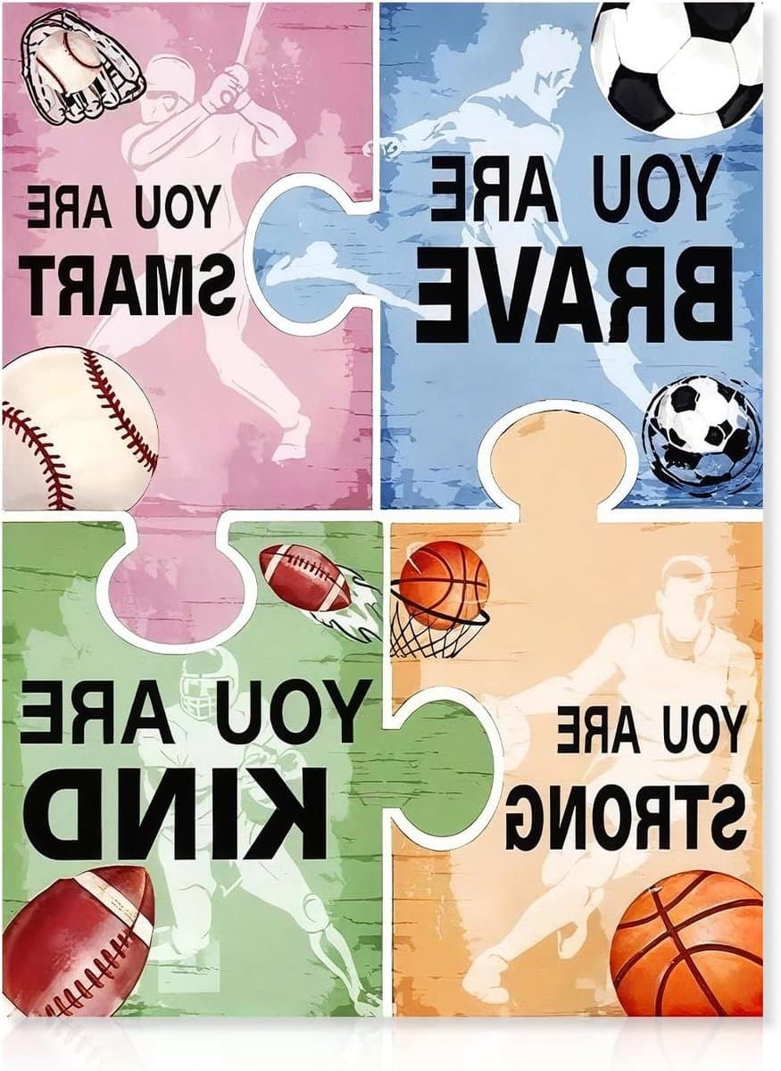 Cosensi - Sport Motiverende Kunst Aan De Muur met Voetbal Basketbal Honkbal Prints, Inspirerende Citaten - Poster voor Speelkamer Slaapkamer Tiener Jongen - Kamer Inrichting 30×40 cm Niet Ingelijst