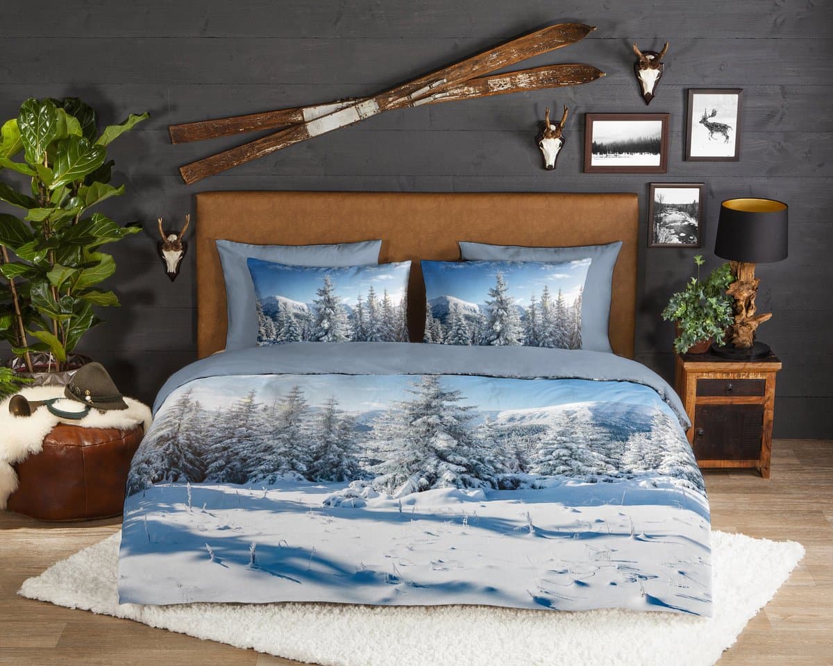 Good Morning dekbedovertrek sneeuw / winterlandschap - 2 persoons 200x200/220 cm - Blauw - 100% Katoen flanel