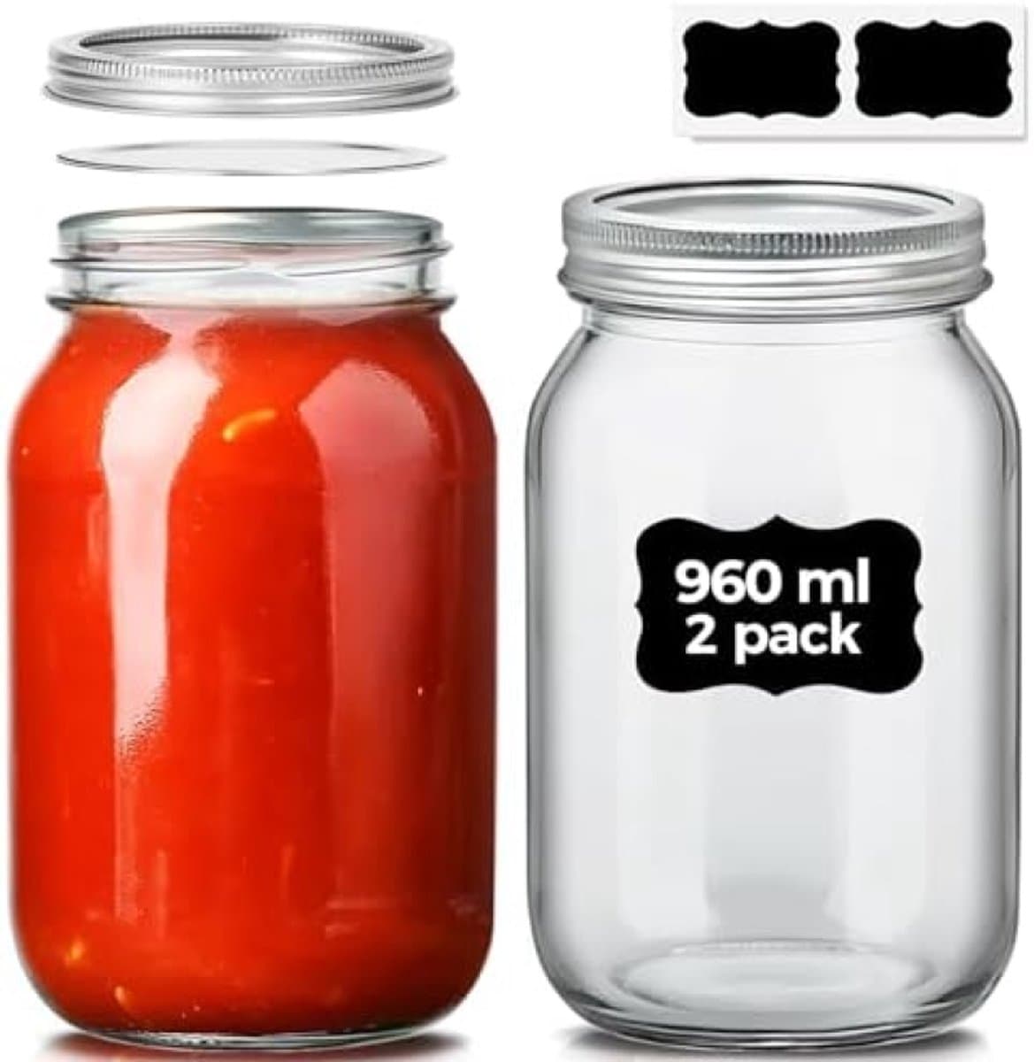 ST TRADİNG Luchtdichte Glazen Bewaarpotten - Set van 2 - 960ml - Perfect voor Keukenopslag