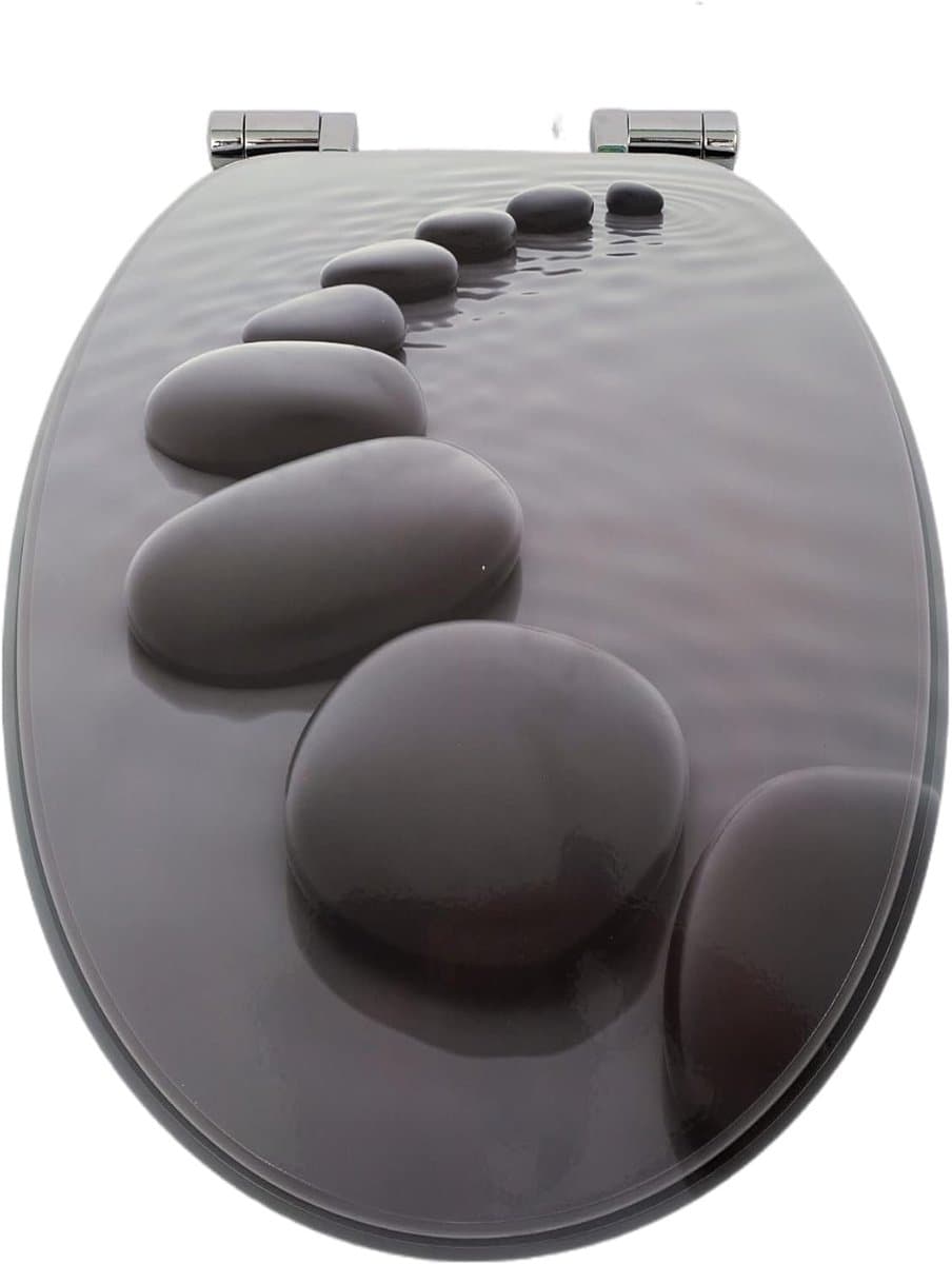 Namajunas - WC-brillen - Wc bril softclose - Toilet bril - Universele vorm WC Bril - MDF hout - Antibacterieel - Serene Stenenpad - Met Deksel - RVS Bevestiging - Easy Clean - Snelle montage en demontage - Inclusief Bevestigingsmateriaal