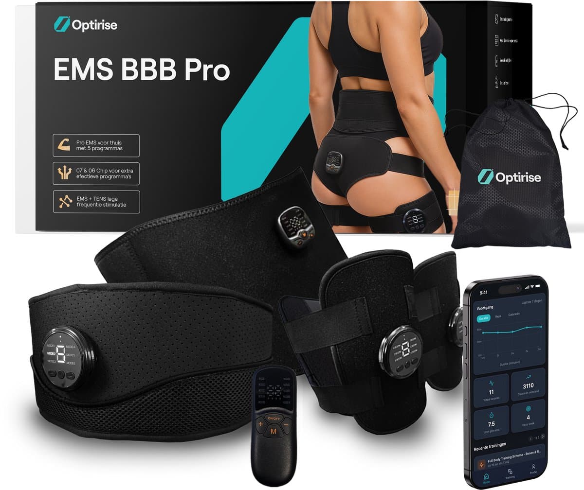 Optirise EMS - Buikspiertrainers Elektrisch + Billen Trainer Elektrisch + Beentrainer - EMS Trainers - AB Roller - Buiktrainer - Cellulite Massage Apparaat - Spier Massage Apparaat - Tens - Spierstimulator - Afvallen - Fatburner - USB Oplaadbaar