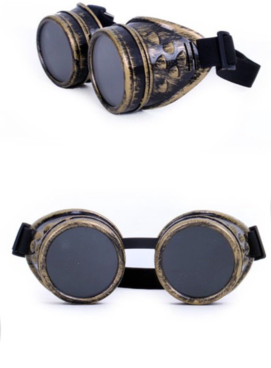 KIMU® Goggles Steampunk Bril - Brons Montuur - Zonnebril Glazen - Goud Bronzen Motorbril Burning Man Rave Space Stofbril Zijkleppen Festival