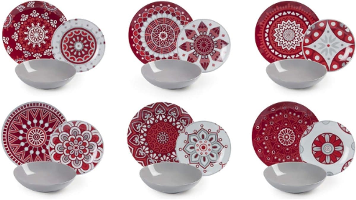 Mandala Rood 18-Delige Porseleinen Serviesset - Dinerbord Dessertbord Kom En Schotel Set - Luxe Tafeldecoratie Voor Dagelijks Gebruik En Speciale Gelegenheden