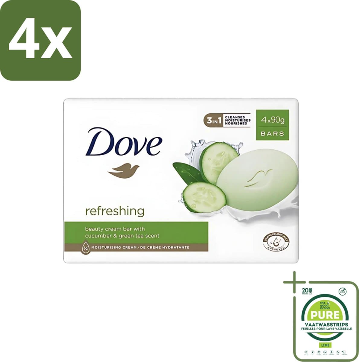 Dove - Zeep - Go Fresh Touch - Komkommer & Groene Thee - Verfrissend - 4 x 90 gram - Voordeelverpakking - 4 stuks - Dove zeep - Handzeep