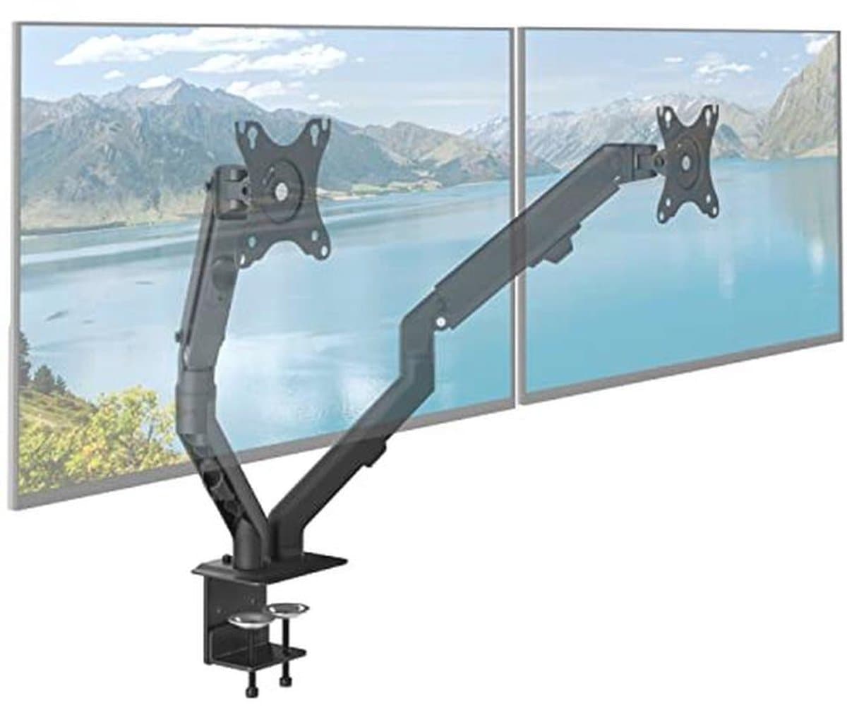 Monitorarmen voor 2 monitoren - 360° draaibaar, veerbevestiging, voor 17 tot 27 inch schermen - Zwart