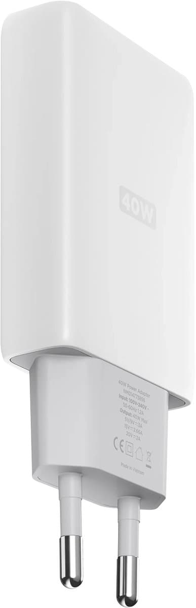 Nomad Slim Oplader EU (40W) – Compatibel met EU Stekker – 40W Vermogen met USB-C PD Snel Opladen – Compact en Draagbaar Design - Wit